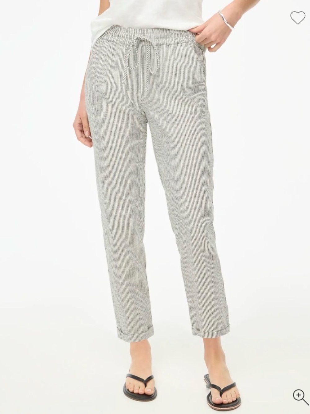J.Crew black and white striped linen-cotton blend drawstring pant